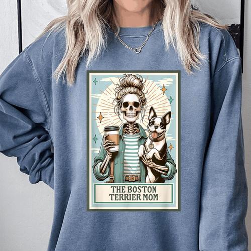 The Boston Terrier Mom Skeleton Spooky Season Halloween Comfort Colors Sweatshirt - Bostonterriersmerch.com