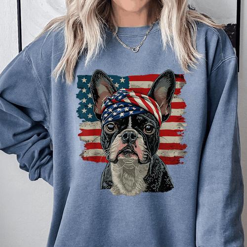 Boston Terrier Patriotic 4th Of July USA American Flag Comfort Colors Sweatshirt - Bostonterriersmerch.com