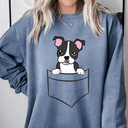 Boston Terrier In The Pocket Cute Pocket Boston Terrier Comfort Colors Sweatshirt - Bostonterriersmerch.com
