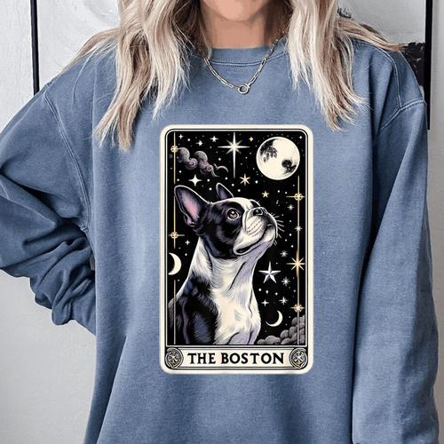 Boston Terrier Tarot Card Star With The Moon Men Women Kids Comfort Colors Sweatshirt - Bostonterriersmerch.com