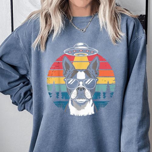 Boston Terrier UFO Alien Boston Terrier Dog Mom Dad Comfort Colors Sweatshirt - Bostonterriersmerch.com