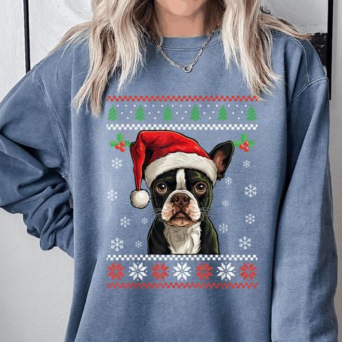 Boston Terrier Ugly Christmas Sweater Xmas For Adults Kids Comfort Colors Sweatshirt - Bostonterriersmerch.com