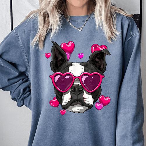 Boston Terrier Valentines Day Shirt Heart Dog Lover Comfort Colors Sweatshirt - Bostonterriersmerch.com