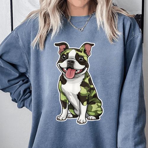 Camo Boston Terrier Pet Owner Camouflage Dog Lover Comfort Colors Sweatshirt - Bostonterriersmerch.com