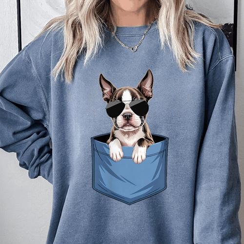Cute Pocket Boston Terrier Lover Dog Mom Comfort Colors Sweatshirt - Bostonterriersmerch.com