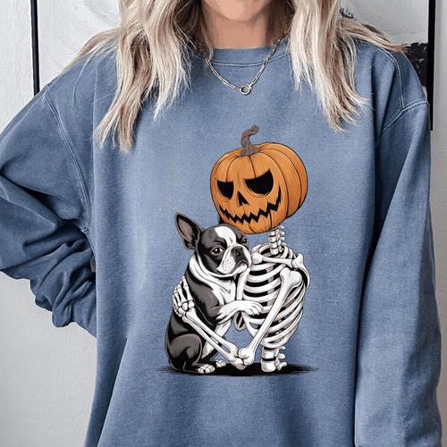 Halloween Skeleton Boston Terrier Comfort Colors Sweatshirt - Bostonterriersmerch.com AU