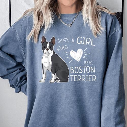 Just A Girl Who Loves Her Boston Terrier Puppy Love Comfort Colors Sweatshirt - Bostonterriersmerch.com