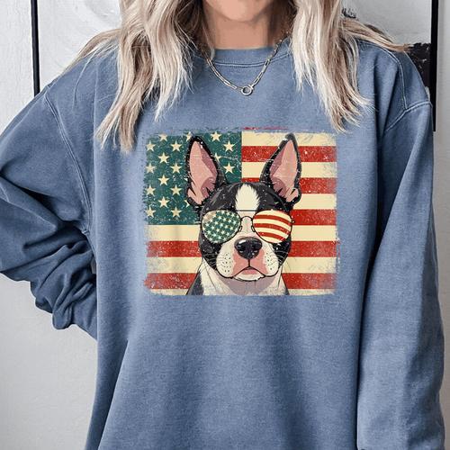 Patriotic Boston Terrier Dog Lover USA Flag 4th Of July For Men Women Kids Comfort Colors Sweatshirt - Bostonterriersmerch.com