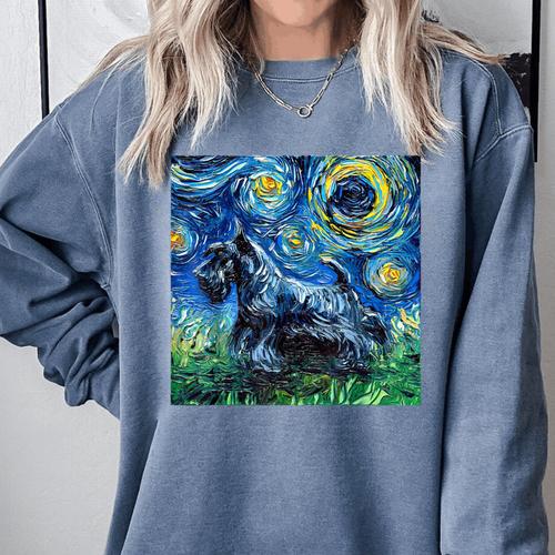 Scottish Terrier Starry Night Scotty Dog Art By Aja Comfort Colors Sweatshirt - Bostonterriersmerch.com