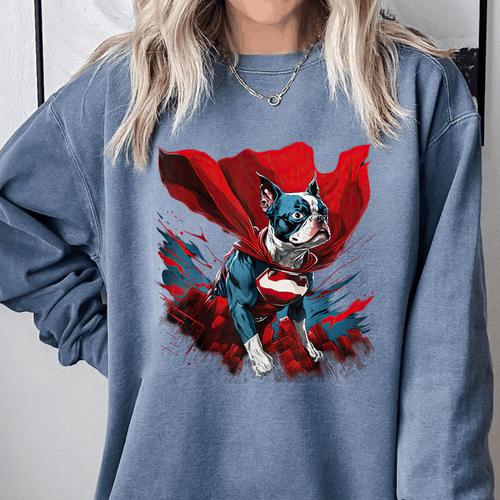 Super Power Superhero Boston Terrier Dog For Men Women Kids Comfort Colors Sweatshirt - Bostonterriersmerch.com