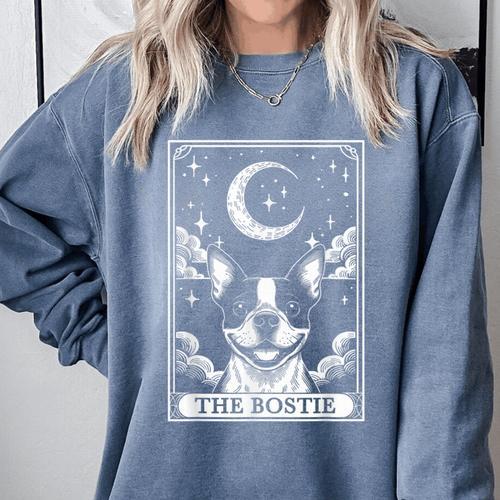 Tarot Card Vintage Crescent Moon Boston Terrier Dog Mom Comfort Colors Sweatshirt - Bostonterriersmerch.com