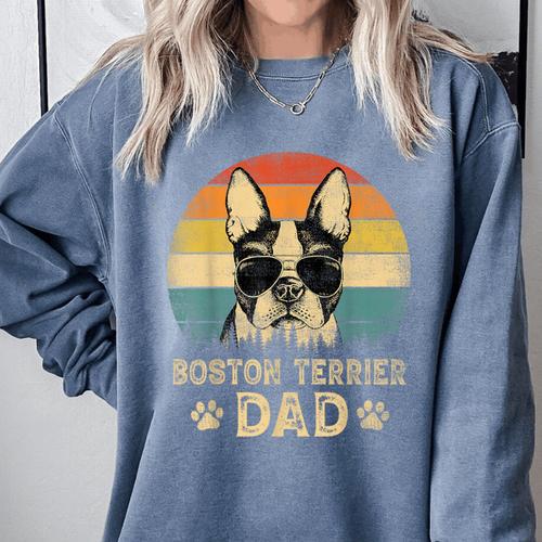Vintage Boston Terrier Dad Dog Lovers Father's Day Tee Comfort Colors Sweatshirt - Bostonterriersmerch.com