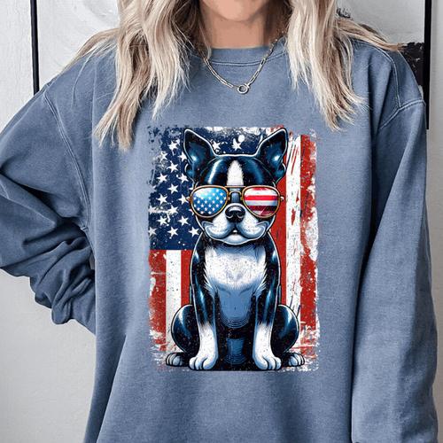 Vintage Boston Terrier Dog American USA US Flag Pets Lovers Comfort Colors Sweatshirt - Bostonterriersmerch.com