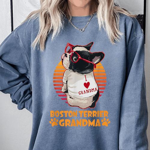 Vintage Boston Terrier Grandma Wear Sunglasses Dog Lover Men Women Girls Kids Comfort Colors Sweatshirt - Bostonterriersmerch.com