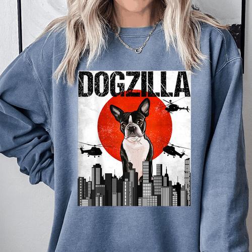 Vintage Japanese Dogzilla Boston Terrier Comfort Colors Sweatshirt - Bostonterriersmerch.com