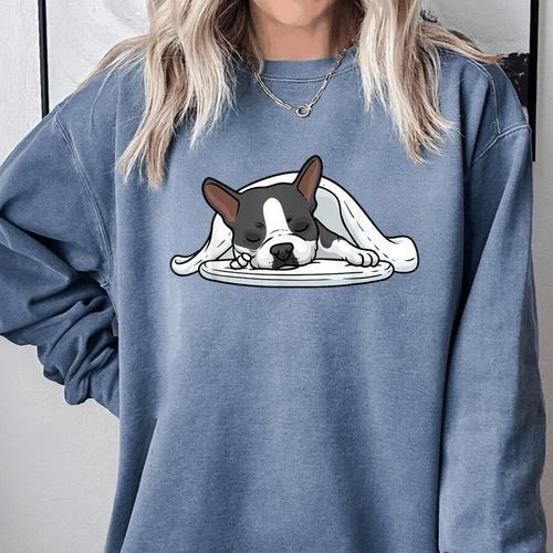 Boston Terrier Dog Official Sleeping Men Women Girls Kids Comfort Colors Sweatshirt - Bostonterriersmerch.com