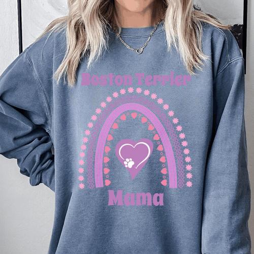 Boston Terrier Mama Cute Rainbow Paw Heart Shape Comfort Colors Sweatshirt - Bostonterriersmerch.com
