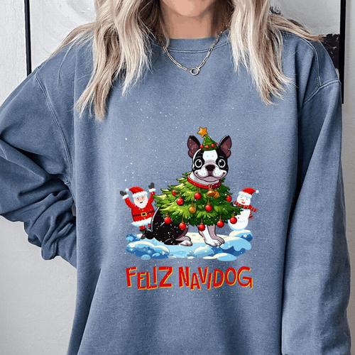 Boston Terrier Merry Christmas Tree Lights Dog X-Mas Dogs Comfort Colors Sweatshirt - Bostonterriersmerch.com