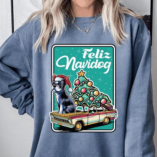 Boston Terrier Merry Christmas Tree Truck Dog X-Mas Comfort Colors Sweatshirt - Bostonterriersmerch.com