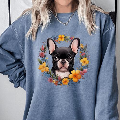 Boston Terrier Mom Floral Bostie Dog Lover Flowers Cute Comfort Colors Sweatshirt - Bostonterriersmerch.com
