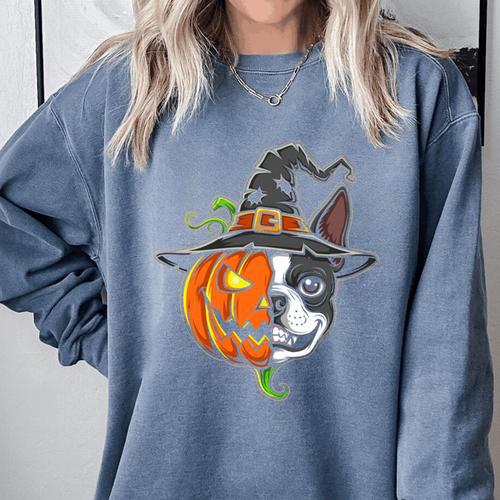 Boston Terrier Pumpkin Jack O Lantern Halloween Comfort Colors Sweatshirt - Bostonterriersmerch.com