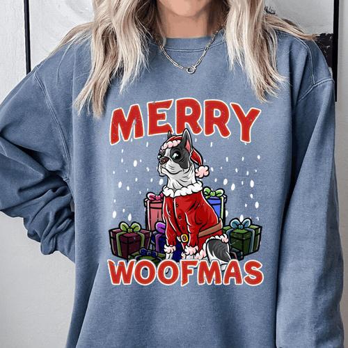 Boston Terrier Santa Claus Hat Merry Christmas Dog X-Mas Comfort Colors Sweatshirt - Bostonterriersmerch.com