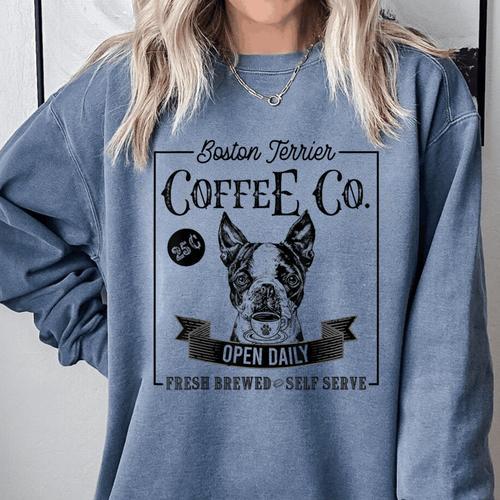 Retro Boston Terrier Coffee Dog Mom Coffee Lover Comfort Colors Sweatshirt - Bostonterriersmerch.com