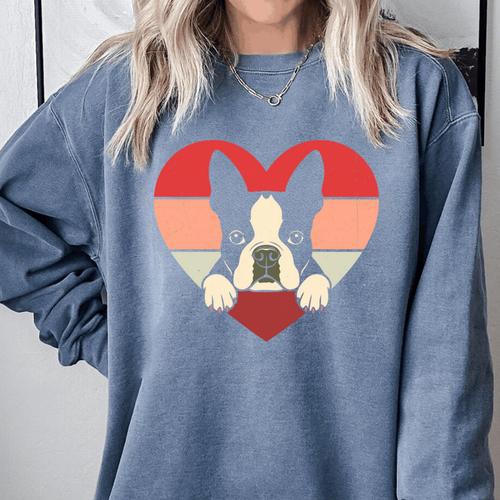 Retro Heart Boston Terrier Dog Vintage Valentine Comfort Colors Sweatshirt - Bostonterriersmerch.com