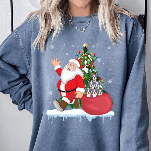 Santa Ugly Christmas Tree Lights Boston Terrier Dog Lover Comfort Colors Sweatshirt - Bostonterriersmerch.com