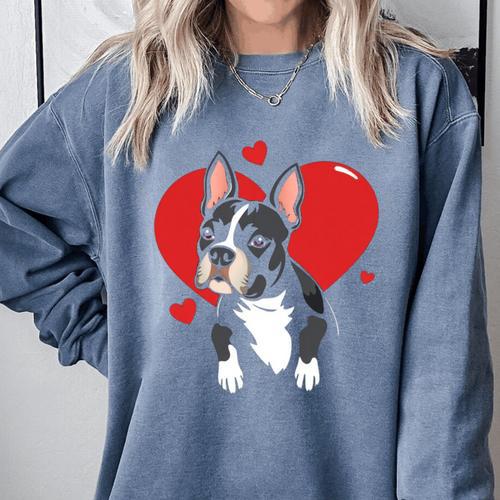 Valentine's Day Boston Terrier Heart Comfort Colors Sweatshirt - Bostonterriersmerch.com
