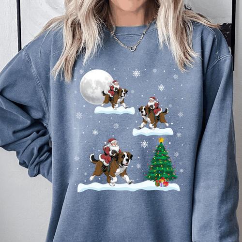 Xmas Lighting Tree Santa Riding Boston Terrier Christmas Comfort Colors Sweatshirt - Bostonterriersmerch.com