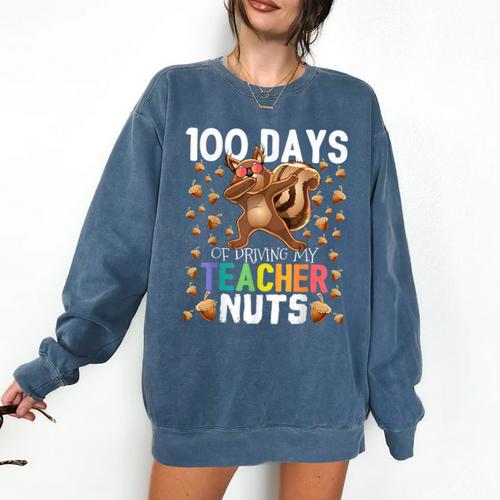 100 Days Of Driving My Teacher Nuts Dabbing Squirrel School Comfort Colors Sweatshirt - teacherstshirts.com AU