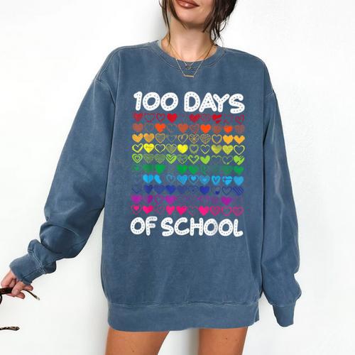 100 Days Of School Heart Love Teacher Or Student 100th Day Comfort Colors Sweatshirt - teacherstshirts.com