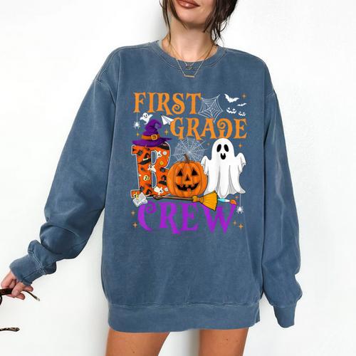 1st Grade Boo Crew Teacher Student Halloween Costume Comfort Colors Sweatshirt - teacherstshirts.com UK