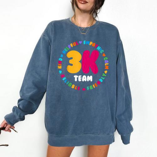 3K Team & Teacher Squad Threes Crew PreK Elementary Team Comfort Colors Sweatshirt - teacherstshirts.com AU