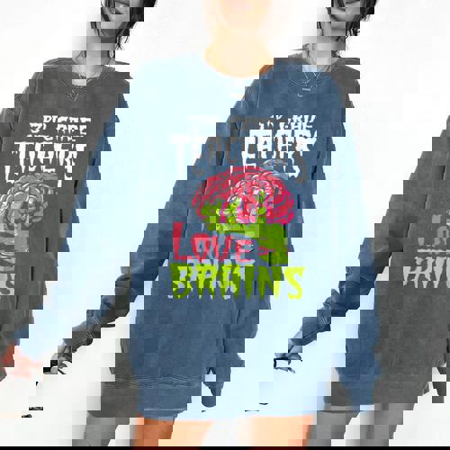 3rd Grade Teachers Love Brains Zombie Teacher Halloween Comfort Colors Sweatshirt - teacherstshirts.com