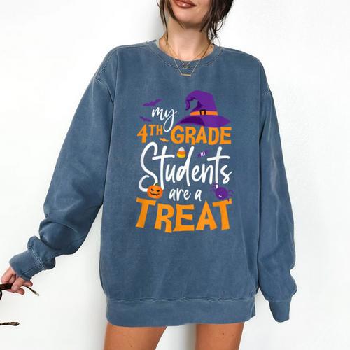 My 4th Grade Students Are a Treat Teacher Halloween Witch For Men Women Kids Comfort Colors Sweatshirt - teacherstshirts.com UK