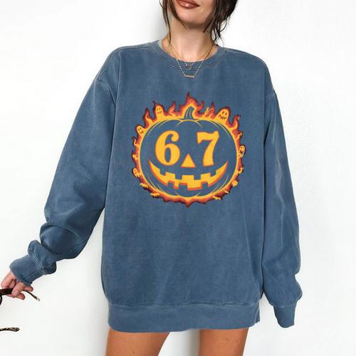 6 7 Meme Halloween Pumpkin Costume For Student Teacher Comfort Colors Sweatshirt - teacherstshirts.com