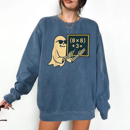 67 Teacher Halloween Skeleton Ghost Six Seven Meme Math Comfort Colors Sweatshirt - teacherstshirts.com DE