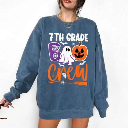 7th Grade Boo Crew Teacher Student Halloween Costume Comfort Colors Sweatshirt - teacherstshirts.com UK