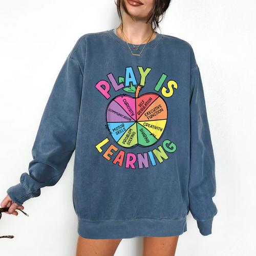 Apple Retro Play Is Learning Kindergarten Teacher Daycare Comfort Colors Sweatshirt - teacherstshirts.com AU