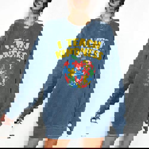 Autism Teacher Shirt I Teach Kindness Apple Puzzle Awareness Comfort Colors Sweatshirt - teacherstshirts.com