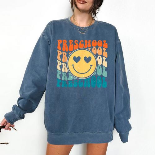 Back To School Groovy Smile Preschool Teachers Students Kids Comfort Colors Sweatshirt - teacherstshirts.com