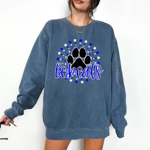 Blue Bobcats School Spirit Coquette Bow Mascot Teacher Comfort Colors Sweatshirt - teacherstshirts.com AU