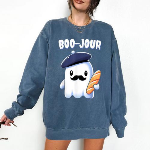 Boo Jour Ghost French Teacher Vintage Teacherlife Groovy Comfort Colors Sweatshirt - teacherstshirts.com