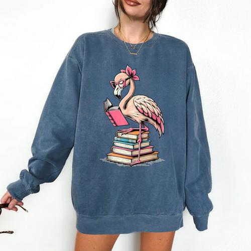 Book Lover Cute Flamingo Reading Teacher Librarian Women Comfort Colors Sweatshirt - teacherstshirts.com UK