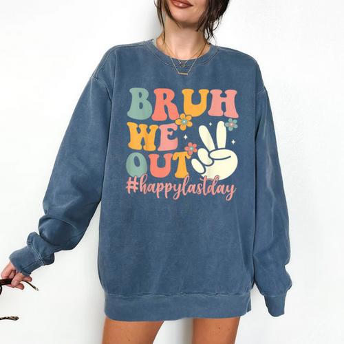 Bruh We Out Teacher Retro Last Day Of School Boys Girls Kids Comfort Colors Sweatshirt - teacherstshirts.com UK