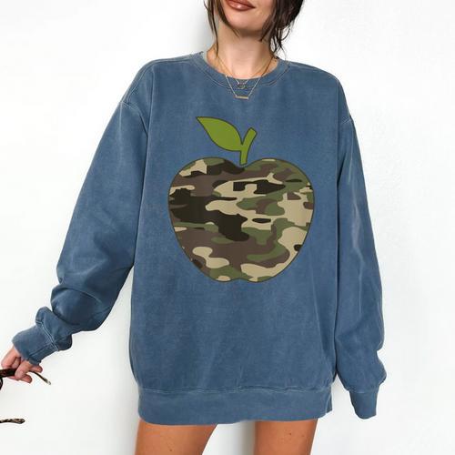 Camo Apple Camouflage Clothing School Student Camo Teacher Men Women Kids Comfort Colors Sweatshirt - teacherstshirts.com CA