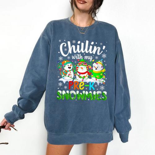 Chillin With My Pre-K Snowmies Christmas Teacher Xmas Comfort Colors Sweatshirt - teacherstshirts.com