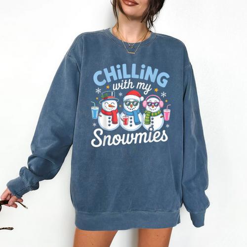 Chillin With My Snowmie Women Christmas Snowman Teacher Snow Comfort Colors Sweatshirt - teacherstshirts.com